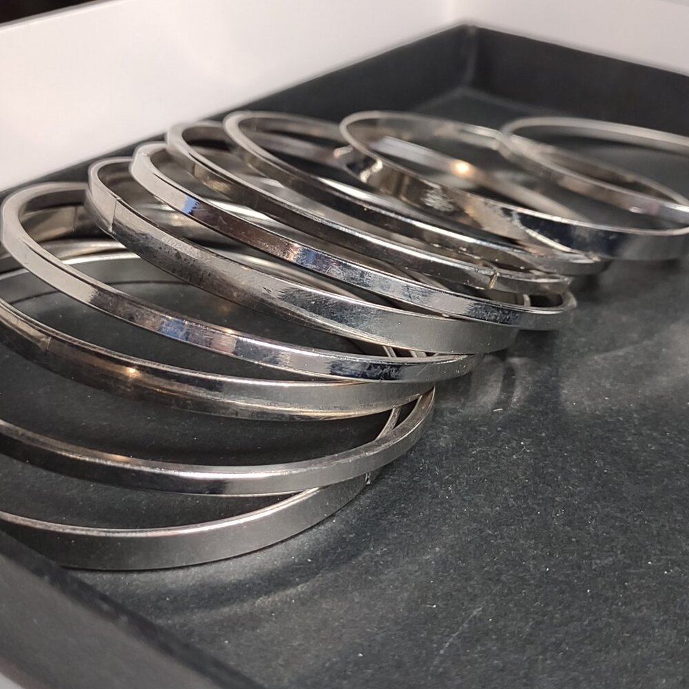 Set Of 10 Silver Tone 9 Inch Bangles